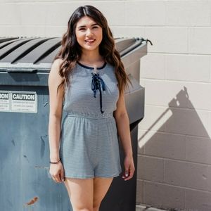 Sz L NWT Navy and White Striped Romper